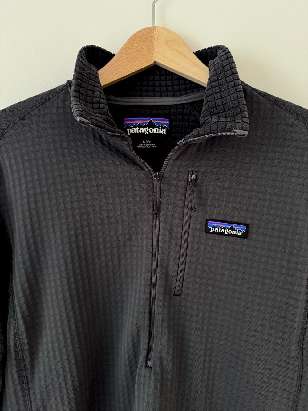 Patagonia R1 Fleece Quarter Zip Pullover Charcoal Gray Polartec Power Grid, Sz L - Picture 4 of 12